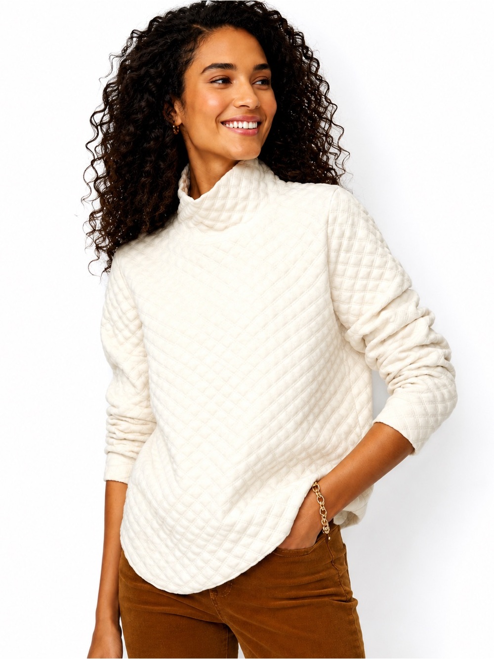 J. Crew Quilted mockneck pullover New Ivory